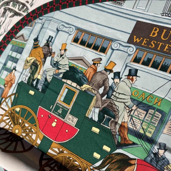 Hermes L‘Hiver en Poste Red Winter Silk Scarf Philippe Ledoux Carré 90 35" - Picture 7 of 9